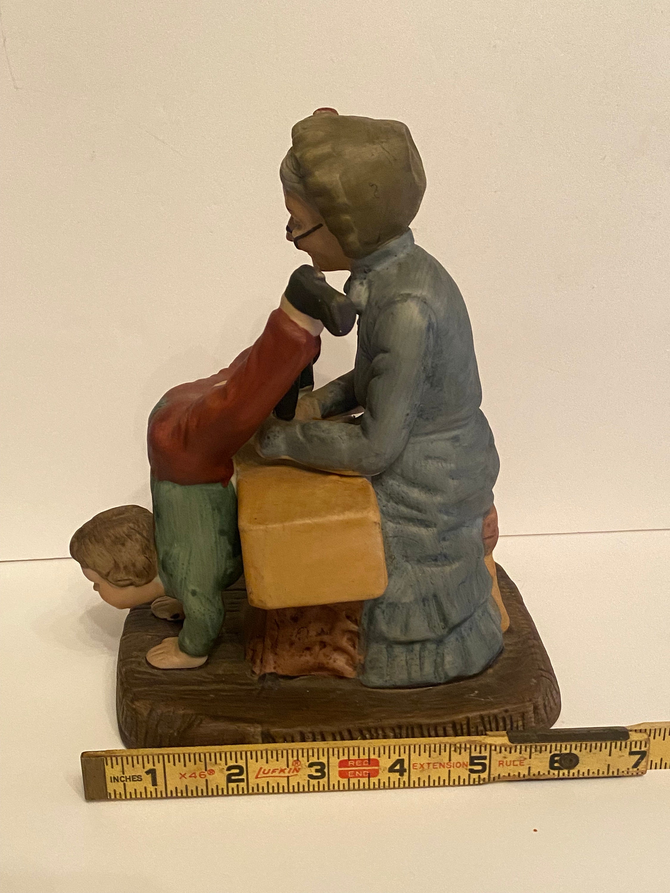 Vintage Old Lady Grandma Sewing Upside Down Boy's Pants Figurine