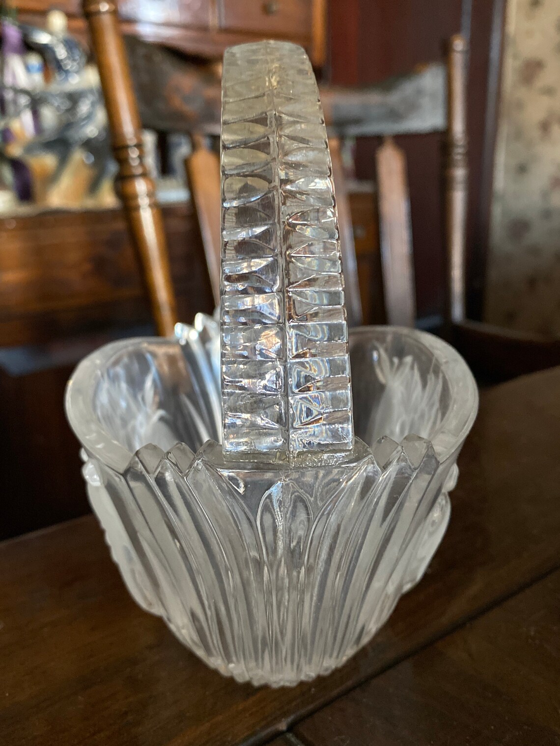 Lead Crystal Fruit Basket Candy Dish Oval Etched Glass Etsy