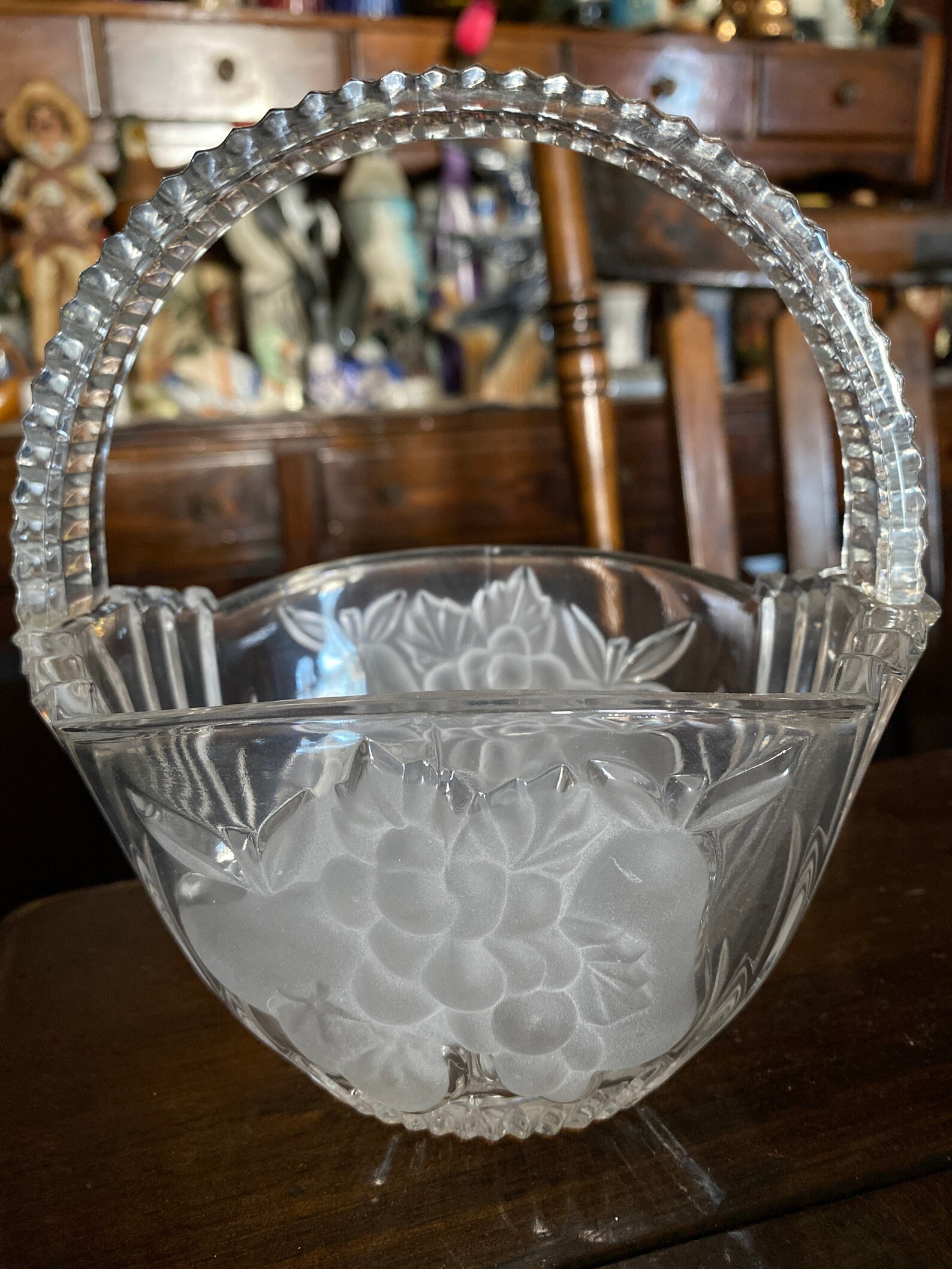 Lead Crystal Fruit Basket Candy Dish Oval Etched Glass Etsy