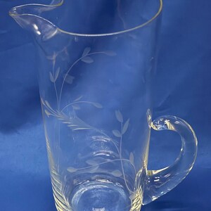 Vintage Etched Cocktail Pitcher Barware 8.5” high