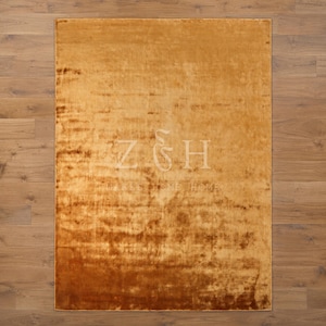 Modern Gold Silk Rug, Handmade Luxe Area Carpet, Contemporary Living Room Statement Rug image 1