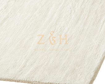 Alfombra de seda Tencel blanca marfil tejida a mano – Alfombra de lujo suave y mullida de estilo contemporáneo.