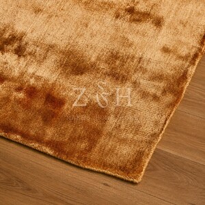 Modern Gold Silk Rug, Handmade Luxe Area Carpet, Contemporary Living Room Statement Rug image 5