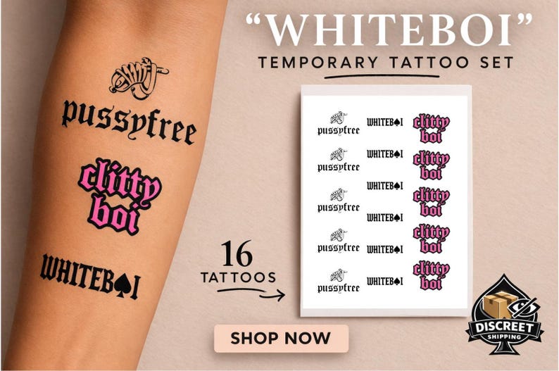 BNWO Temporary Tattoo Sheet | Whiteboi, Pussyfree, Clitty Boi Gothic ...