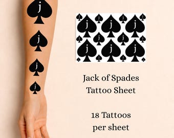 18 tatuajes temporales de jota de picas - Varios tamaños - BNWO