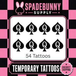 Queen of Spades Tattoo Sheet (54 Tattoo Value Pack) | QOS Temporary Tattoos
