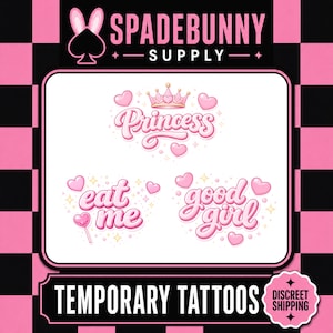 Pink Princess Temporary Tattoos | Sparkly Coquette Body Art Sheet
