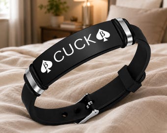 Cuck & Spades Engraved Black Silicone Bracelet with Stainless Steel Clasp
