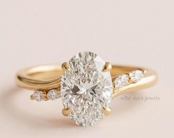 Oval cut Moissanite engagement ring vintage Side Marquise Moissanite Engagement Ring 18K  Gold Wedding Ring Anniversary Ring Gift For Women