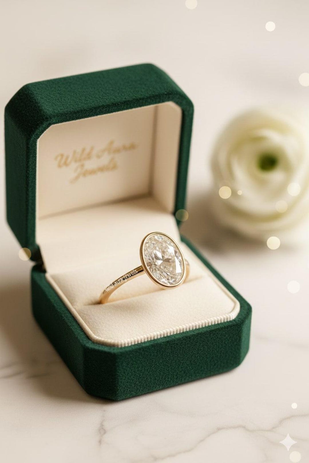 Bezel Set Oval Moissanite 14K Gold Engagement Ring - Etsy