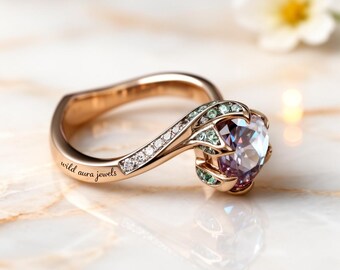Unique Alexandrite Engagement Ring Emerald Ring Color Change Alexandrite Ring, Vintage Proposal ring, Minimalist ring ,Promise wedding ring