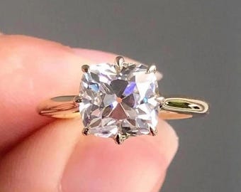 Anillo de compromiso con talla cojín de 2 quilates, anillo de boda de moissanita con talla cojín, anillo solitario con talla cojín, regalo para madre, conjunto de anillos tipo catedral.