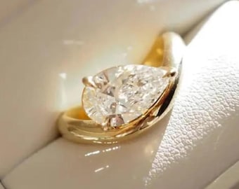 Pinky Ring 2 CT East West Pear Moissanite Engagement Ring, Pinky Promise Ring, 925 Silver Pinky Ring, 10K Tilted Pear Ring, Anniversary Gift