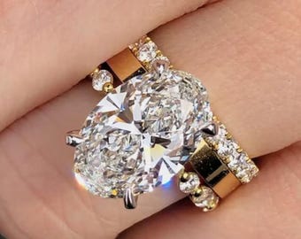 Conjunto de anillo de compromiso vintage de talla ovalada con banda tipo cigarro, trío de oro de 18 quilates estilo art déco, conjunto nupcial de eternidad completa, regalo de aniversario para mujer.