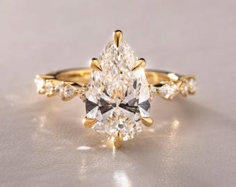 Anillo de compromiso de moissanita en forma de pera, oro amarillo, anillo de compromiso en forma de pera, anillo de boda de moissanita, anillo de promesa solitario para mujer