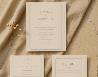 Wedding Invitation Template Set Editable Minimal Elegant Wedding Suite Instant Download Classic Modern Invite