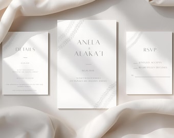 Hawaiian Wedding Invitation Template Set Editable Minimal Elegant Wedding Suite Instant Download Classic Modern