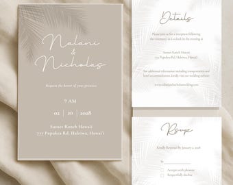 Hawaiian Wedding Invitation Template Set Palm Tree Editable Wedding Suite Instant Download