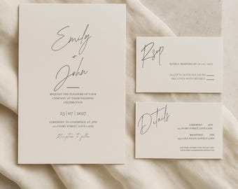 Wedding Invitation Template Set Editable Minimal Elegant Wedding Suite Instant Download Classic Modern Invite