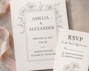 Wedding Invitation Template Set Editable Minimal Elegant Wedding Suite Instant Download Classic Modern Invite