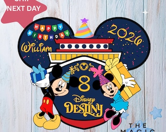 Imán de barco de Mickey y Minnie con feliz cumpleaños, imán para puerta de crucero de Disney, imán de feliz cumpleaños, imán de cumpleaños de crucero de Disney