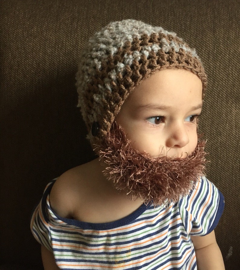 coca baby beard hat, Mixed white and navy blue hat with light brown beard hat beard beanie Handmade Crochet Beard hat taupe beard
