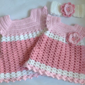 Crochet baby girl dress with Headband PDF Pattern, tutorial PDF dress set file with pics.