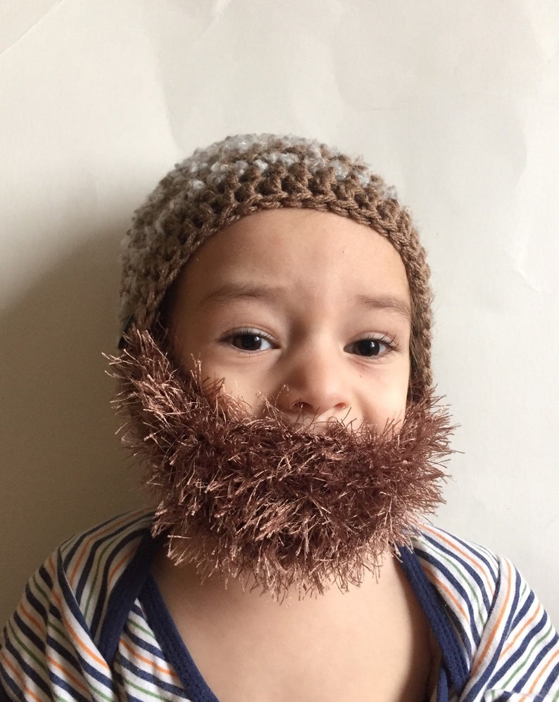 coca baby beard hat, Mixed white and navy blue hat with light brown beard hat beard beanie Handmade Crochet Beard hat taupe beard