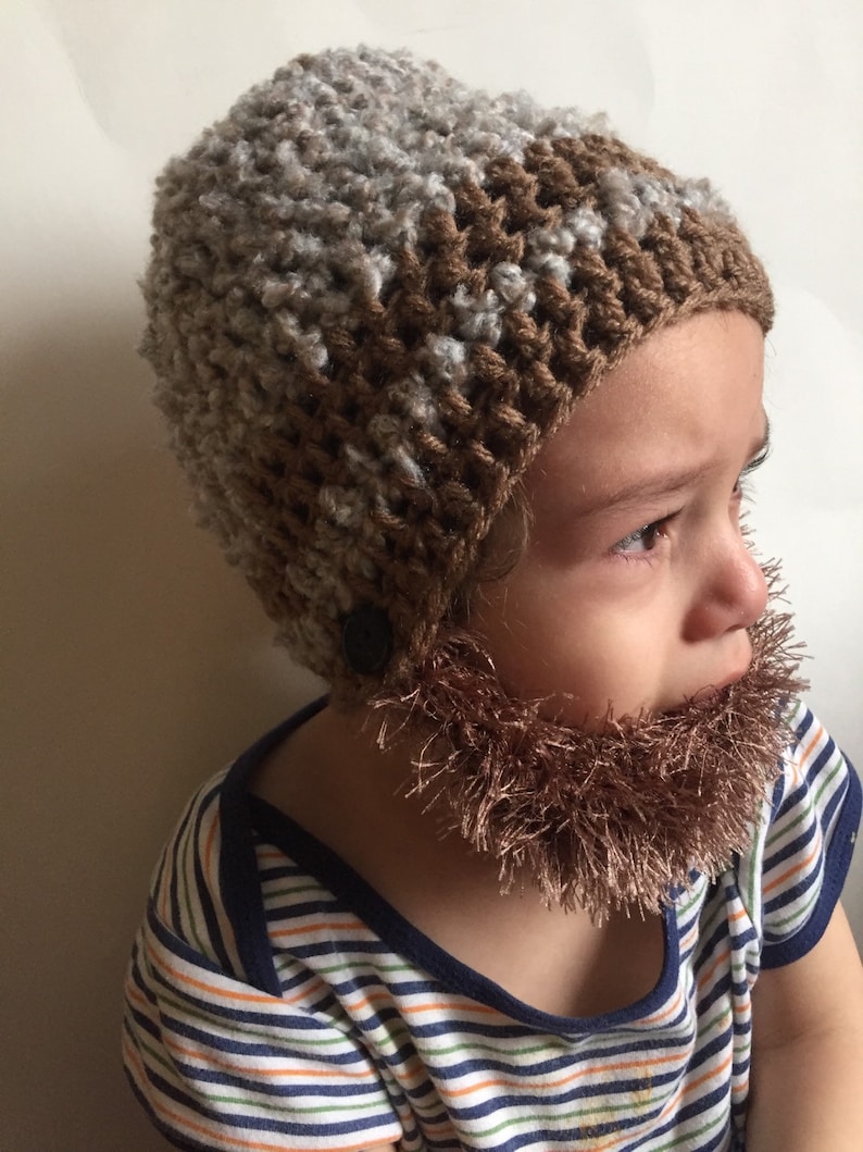 coca baby beard hat, Mixed white and navy blue hat with light brown beard hat beard beanie Handmade Crochet Beard hat taupe beard