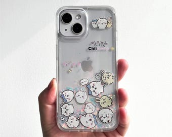 Custom Chiikawa-inspired Liquid Glitter iPhone 16 15 14 Case Pro Max, Anime Usagi Cover