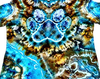 Paw Print Tie Dye Shirt – Geode Ice Dye Bella Canvas XL Wearable Art