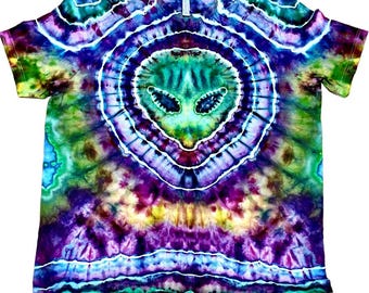 Alien Geode Tie Dye Shirt - Space Purple & Neon Green Tee - Cosmic Festival Top 2XL -