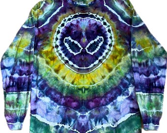 Alien Tie Dye Long Sleeve Shirt, Handmade Purple Green Gildan Medium