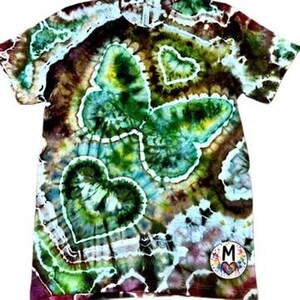 Hand Dyed Butterfly Heart Tie Dye Shirt | Green Cottagecore Tee M US letter