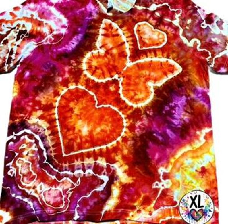 Hand Dyed Butterfly Heart Tie Dye Shirt | Sunset Geode Ice Dye XL US women's letter