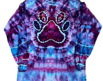 Paw Print Tie Dye Long Sleeve Shirt, Puppy Love Gildan Medium