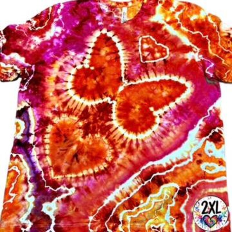 Hand Dyed Butterfly Heart Tie Dye Shirt | Sunset Geode Ice Dye 2X US women's letter