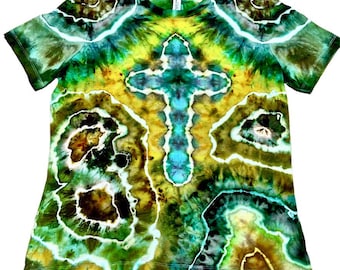 Cross Heart Tie Dye T-Shirt, Ice Dye Christian Wearable Art, Bella Canvas Medium