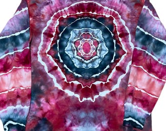 Handmade Mandala Tie Dye Long Sleeve Shirt, Berry Charcoal Gildan Large