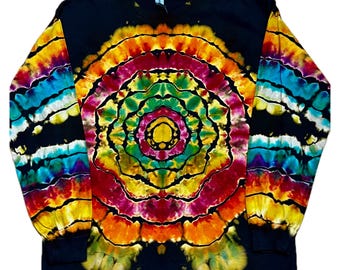 Brown Mandala Reverse-Dye Long-Sleeve Shirt, Hand-Dyed Large Wearable Art