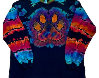 Black Reverse Dye - Paw Print - Long-Sleeve Shirt, Colorful XL Wearable Art
