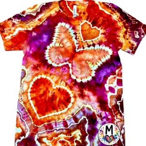 Hand Dyed Butterfly Heart Tie Dye Shirt | Sunset Geode Ice Dye M US women's letter