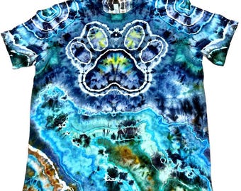 Ice Dye Paw Print T-Shirt - One of a Kind Hand Dyed - Bella Canvas - Adult XL