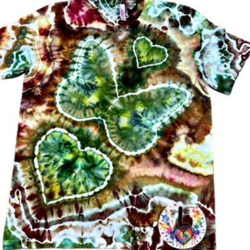 Hand Dyed Butterfly Heart Tie Dye Shirt | Green Cottagecore Tee L US letter