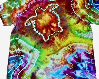 Fiery Sunset Sea Turtle Tie-Dye Shirt, One-of-a-Kind XL Tee