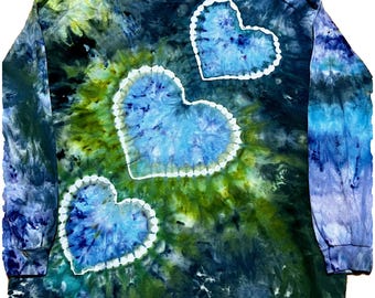 3XL Triple Heart Ice Dye Long-Sleeve Shirt