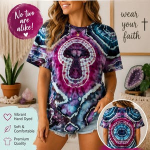 Camiseta tie-dye de setas teñida a mano / Camiseta estilo cottagecore morada, talla grande imagen 2