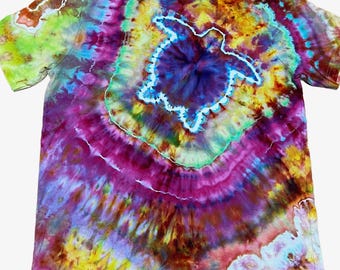Pink Sunset Sea Turtle Tie-Dye Shirt, One-of-a-Kind Large Tee