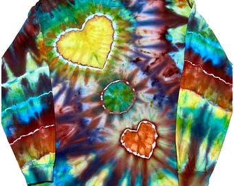 Large Triple Heart Ice Dye Long-Sleeve Shirt