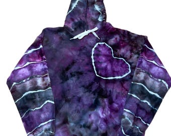 Purple Heart Tie Dye Hoodie, Handmade Ice Dye Sweatshirt, Exact Medium Wearable Art